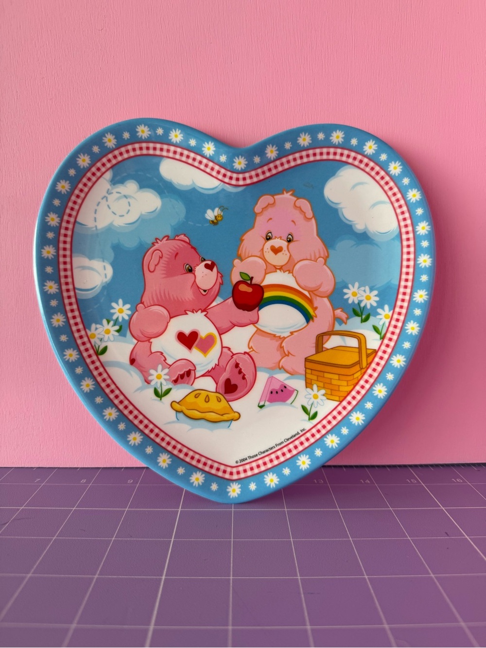 Zak Designs 2004 Vintage Care Bears Melamine Heart Shaped Plate